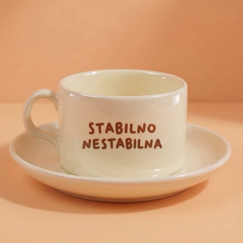 Bela šoljica sa natpisom Stabilno nestabilna